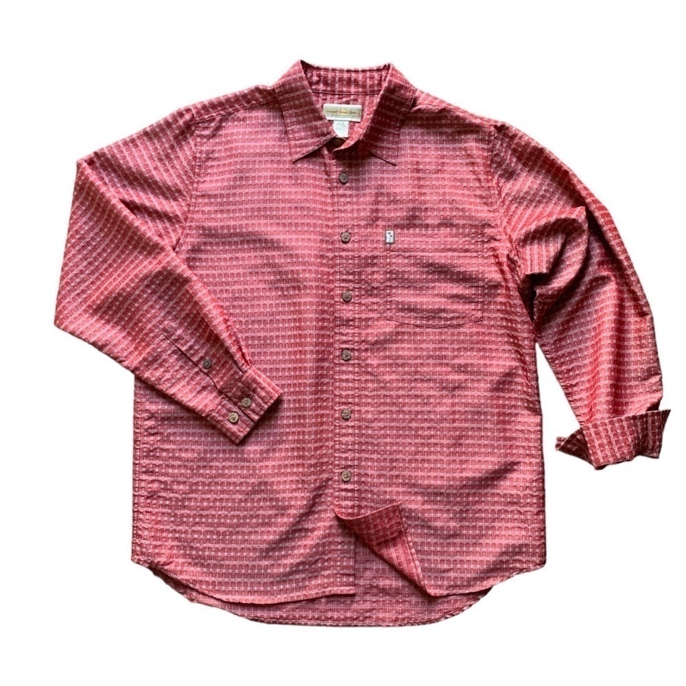 Original Island Sport Men's L Hawaiian Button Front‎ Shirt Long Sleeve Red #80L